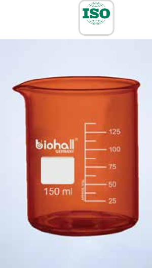 Amber Colour Beaker, Low Form, With Graduation & Spout