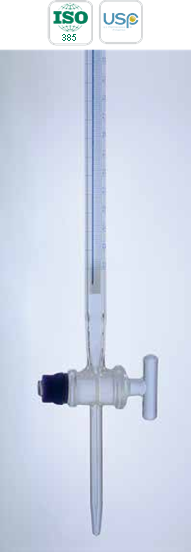 Burettes with glass stopcock in Schellbach stripe, Class A With batch Certificate