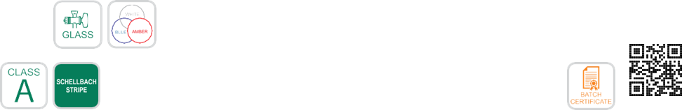 Burettes with glass stopcock in Schellbach stripe, Class A With batch Certificate