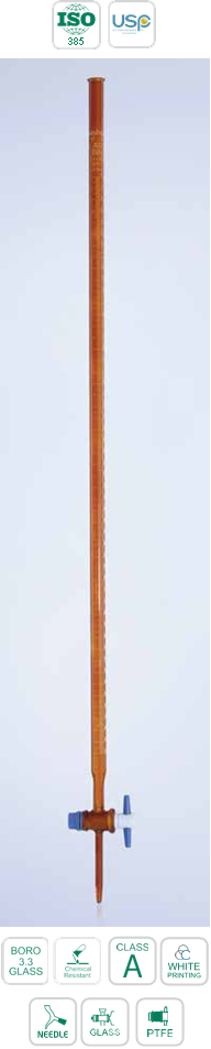 AMBER Burettes with Glass / PTFE Stopcock, Class B