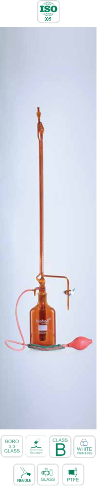 AMBER Automatic Burettes Class B, Glass Stopcock