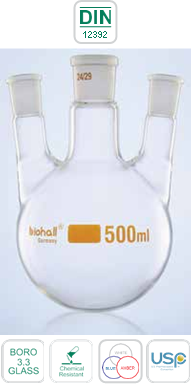 Flasks, Round Bottom, 3 Necks, Parallel