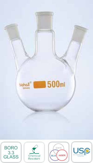 Flasks, Round Bottom, 3 Necks Angular