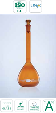 Amber Volumetric Flask, Class-A, Individual Certificate, USP