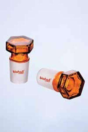 Stopper, Glass, Amber Hollow, Hexagonal Head